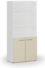 Szafa biurowa kombinowana PRIMO WHITE, drzwi na 2 poziomach, 800 x 420 x 1781 mm, biały/brzoza