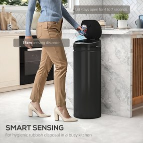 HOMCOM 50 L Kosz na śmieci z czujnikiem i funkcją Soft-Close, bezdotykowy kosz ze stali nierdzewnej do higienicznej kuchni