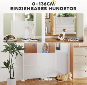 PawHut Bramka Zabezpieczająca Schody Rozsuwana 0-136cm 87 cm Wysoka Bramka Ochronna dla Zwierząt 142 x 10 x 87 cm Biała