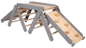 Szaro-naturalna drabinka pikler z litego drewna sosnowego 265x61x60 cm Montessori – Meowbaby