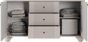 Komoda Vesper 160 cm z szufladami na kulach - kaszmir / czarne uchwyty / nogi kule