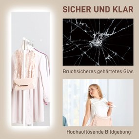 HOMCOM Lustro pełnowymiarowe LED, ściemnialne, bezramowe, z kontrolą dotykową, 40 x 120 cm