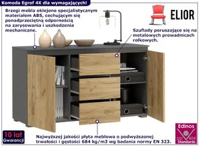 Nowoczesna komoda z szufladami i półkami antracyt + dąb craft 120 cm Edna 3X