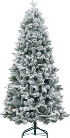 HOMCOM Sztuczna Choinka, z efektem śniegu i szyszkami, realistyczna, odporna na płomień, metalowa podstawa, 180 cm, Zielona | Aosom PL