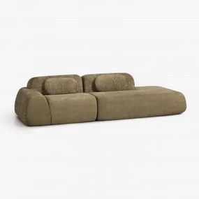 Sofa Modułowy Narożny 2-częściowy Z Prawym Szezlongiem Z Weluru Merida, Pakowany Próżniowo Szenila Gruba Szałwiowa Zieleń - Sklum