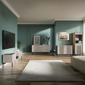 Komoda do Salonu Sypialni SOFT 154 cm Kaszmir Ryflowana Dwudrzwiowa z Szufladami Nowoczesna