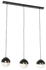 Retrowska lampa wisząca czarna z przezroczystym szklanym kloszem prostokątnym 3-światłowa - Eclipse