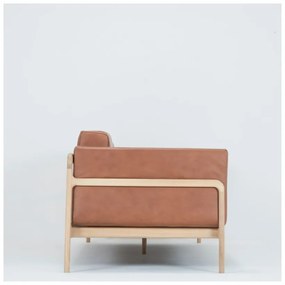Karmelowa sofa z bawolej skóry z konstrukcją z litego drewna dębowego Gazzda Fawn, 240 cm