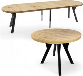 Stół solidny okrągły Czarny + DĄB ARTISAN Ø110 rozkładany do 310 cm + nogi metalowe Y
