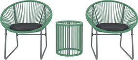 Outsunny 3-częściowy Zestaw Mebli Zewnętrznych, 1 Stół, 2 Krzesła, Blat z Szkła Hartowanego, Rattan Tworzywa Sztucznego na Stalowej Ramie, Miękkie Poduszki, Kolor Zielony