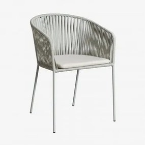 Zestaw 4 Krzeseł Jadalnianych Z Podłokietnikami Z Żelaza I Plecionej Liny Jocelyn Awokado - Sklum