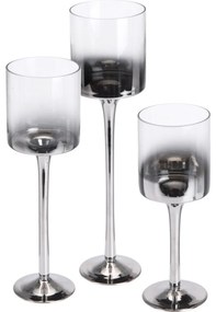 Zestaw świeczników Home&styling, 3 szt., szarosrebrne szkło