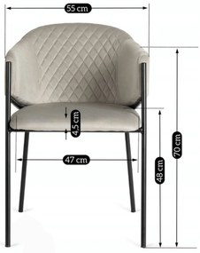 Krzesło Tapicerowane do Salonu INNES 2 Szare Welurowe Nowoczesne Loft