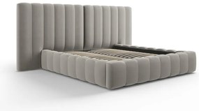 Szare tapicerowane łóżko dwuosobowe ze schowkiem i stelażem 160x200 cm Gina – Milo Casa