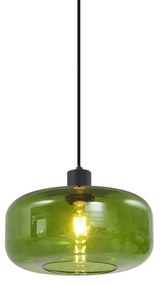 Retrowana lampa wisząca czarna ze szklanym zielonym kloszem - Bizle Retro Oswietlenie wewnetrzne