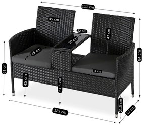 Sofa Ogrodowa Dwuosobowa ze Stolikiem KENT Technorattan Czarna