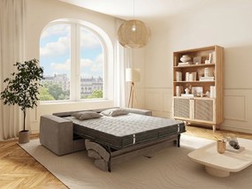 Kanapa 4-osobowa typu express z tkaniny w kolorze taupe - pow. spania 160 cm - Materac 13 cm z pamięcią kształtu - AMELIA