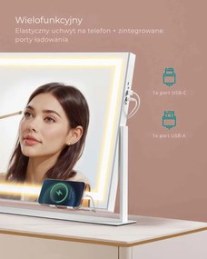 Lustro kosmetyczne DAHLIA z oświetleniem LED, 10x62,5x45,8 cm, biała SongmicsHome