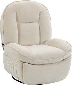 HOMCOM Fotel Relaksacyjny, Obracany Fotel z Funkcją Kołysania i Rozkładania, Głębokie Siedzisko, Grube Oparcie, Łatwy Montaż, Kremowy | Aosom PL