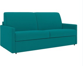 Kanapa 3-osobowa rozkładana typu express z tkaniny - Kolor: turkusowy - Pow. spania: 140 cm - Materac 14 cm CALIFE