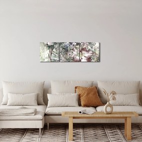 Obraz kwiatów na drewnianym kole (z zegarem) (90x30 cm)