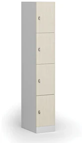 Szafka skrytkowa, 4 schowki, 1850 x 300 x 500 mm, zamek obrotowy, drzwi laminowane, brzoza