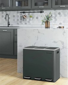 Kosz do segregacji odpadów SORT 54 l (3×18 l), antracyt/srebrny SongmicsHome