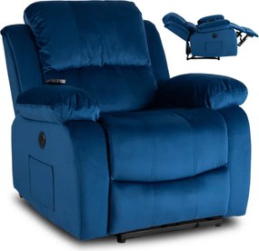 Fotel Masujący ARON Elektryczny Rozkładany z Podnóżkiem Granatowy Welurowy Nowoczesny