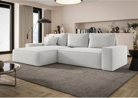 NAROŻNIK MONA z funkcją spania QUELLE 01 Biały Lewy Sofa w kształcie L z pojemnikiem na pościel, sofa rozkładana, sofa do salonu