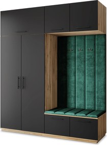 Masseno Garderoba REMA 200/240/60 cm Nowoczesna Szafa do Przedpokoju Dąb wotan, MONOLITH 37 (Butelkowa zieleń)
