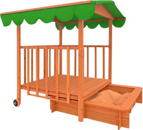 Piaskownica z werandą HAPPY, 130x130x143cm, brązowa/zielona Jurhan