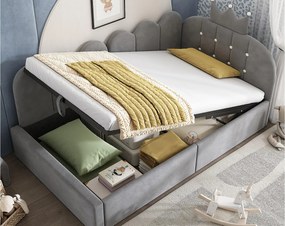 Sofa z funkcją spania 90x200 cm - z miejscem do przechowywania - welur - posiada dekorację w kształcie korony - Szary (bez materaca)