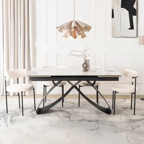 Zestaw Stół Rozkładany LUIGI 160-240 cm Biały Marmur/Czarny i 4 Krzesła TULSA Kremowe Nowoczesne