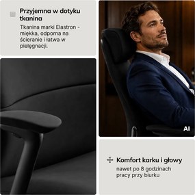 Ergonomiczny fotel biurowy tapicerowany Command, czarna tkanina