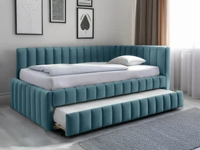 Łóżko tapicerowane COMFINO VELVET z wysuwanym miejscem do spania 120x200 cm, petrol