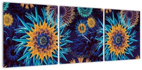Obraz - kwiaty 3D (z zegarem) (90x30 cm)