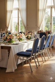 Niebieskie krzesło bankietowe sztaplowane C2-R75