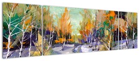 Obraz - Zaśnieżona ścieżka przez las, obraz olejny (170x50 cm)