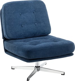 HOMCOM Obrotowy fotel akcentowy, tapicerowany fotel do czytania z tkaniny chenille, szerokie siedzisko, sprężynowe poduszki i metalowe nogi, ciemnoniebieski | Aosom PL