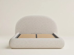 Kremowe tapicerowane łóżko dwuosobowe ze schowkiem ze stelażem 160x200 cm Maumere – Maison de Rêve