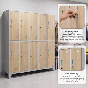Szafa BHP ubraniowa 10-drzwiowa szara / dąb sonoma: Eco Design BARTEK 1360 x 1720 x 450 mm