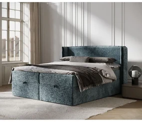 Niebieskie łóżko boxspring ze schowkiem 160x200 cm Passion – Maison de Rêve