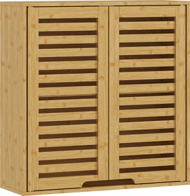 HOMCOM Szafka łazienkowa wisząca z bambusa z wentylowanymi drzwiami z żaluzjami, regulowana półka 60 x 20 x 60 cm, drewno naturalne | Aosom PL