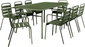Metalowy zestaw mebli ogrodowych - stół dł.200 cm i 8 składanych foteli - Khaki - MIRMANDE od MYLIA