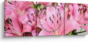 Obraz - Różowe lilie (z zegarem) (90x30 cm)