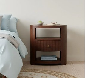 Artisan Furniture Szafka nocna Bordeaux z litego drewna mango, 1 szuflada, 2 otwarte półki, ciemnobrązowa