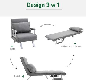 HOMCOM Fotel Rozkładany z funkcją spania Składany fotel sypialny Maksymalny udźwig: 100kg Pięciopozycyjna regulacja oparcia  Jasnoszary | Aosom PL