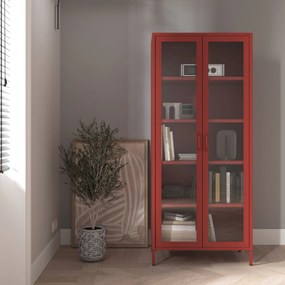 Witryna szklana do salonu czerwona Modern ANGELO 800 x 1850 x 450 mm