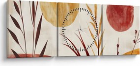 Obraz - Rośliny i okręgi (z zegarem) (90x30 cm)