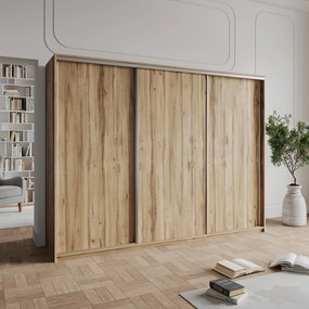 Szafa Przesuwna NISSE 270 cm Szafa Trzydrzwiowa z Szufladami Dąb Wotan / Satynowe Profile